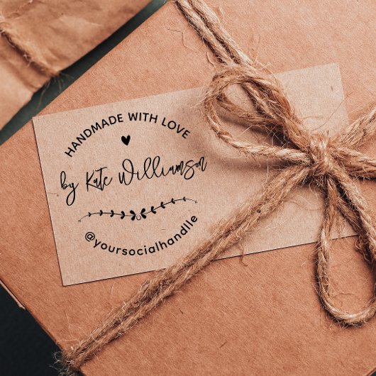 Handmade With Love Rustic Heart & Leaves Wreath Gummistempel