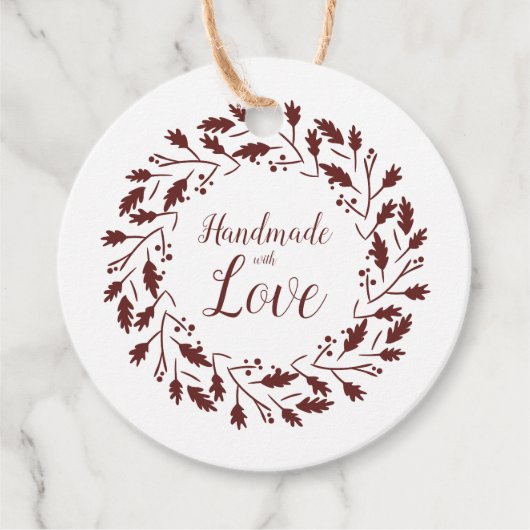 Handmade With Love Wreath Quote In Brown Geschenkanhänger (Vorderseite)