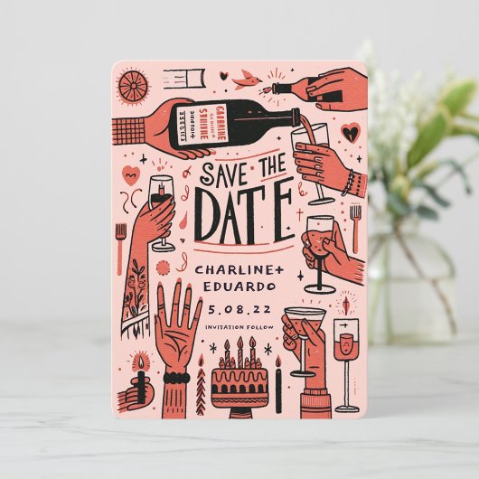 Handmalen von Funky Retro Contemporary Save The Date