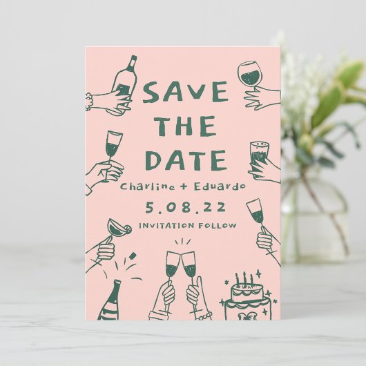 Handmalen von Funky Retro Contemporary Save The Date