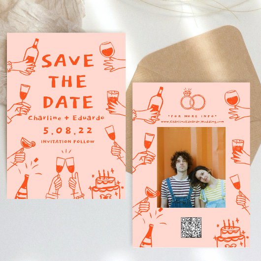 Handmalen von Funky Retro Contemporary Save The Date