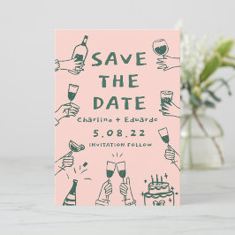 Handmalen von Funky Retro Contemporary Save The Date