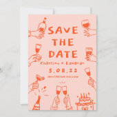 Handmalen von Funky Retro Contemporary Save The Date (Vorderseite)