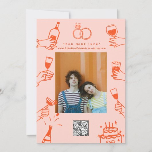 Handmalen von Funky Retro Contemporary Save The Date (Rückseite)