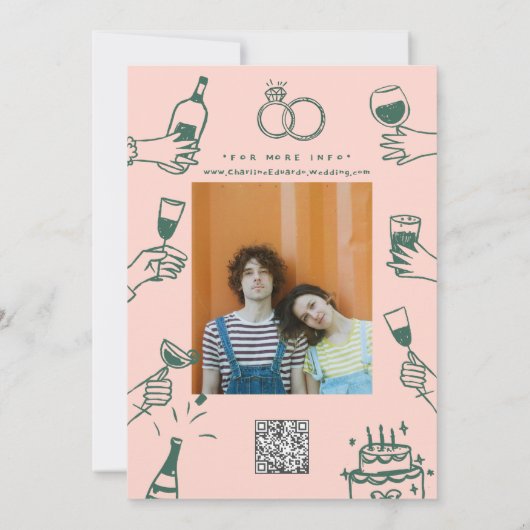 Handmalen von Funky Retro Contemporary Save The Date (Rückseite)