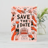 Handmalen von Funky Retro Contemporary Save The Date (Stehend Vorderseite)