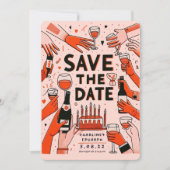 Handmalen von Funky Retro Contemporary Save The Date (Vorderseite)