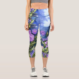 Handmalerei Aquarell Vollmond Nachtgarten Capri Leggings