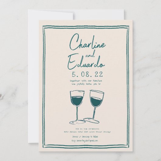 Handmalerei Retro Moderne Hochzeit Einladung (Vorderseite)