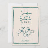 Handmalerei Retro Moderne Hochzeit Einladung (Vorderseite)