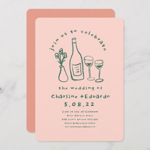 Handmalerei Retro Moderne Hochzeit Einladung