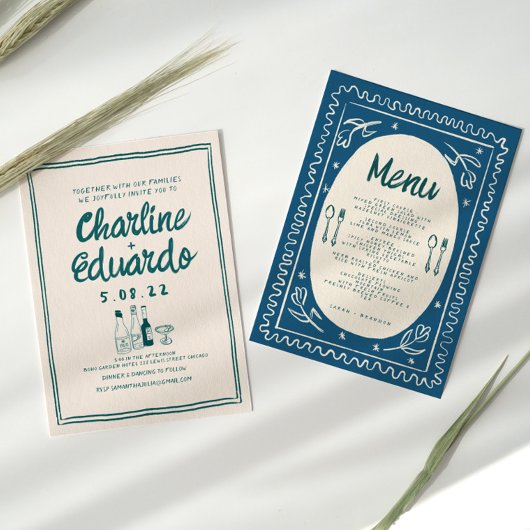 Handmalerei Retro Moderne Hochzeit Einladung