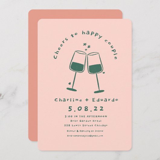 Handmalerei Retro Moderne Hochzeit Einladung