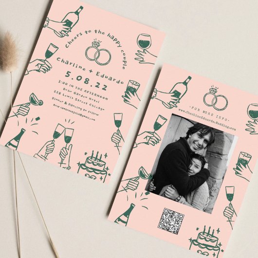 Handmalerei Retro Moderne Hochzeit Einladung