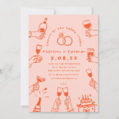 Handmalerei Retro Moderne Hochzeit Einladung (Vorderseite)