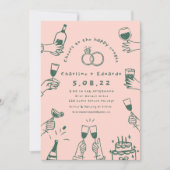 Handmalerei Retro Moderne Hochzeit Einladung (Vorderseite)