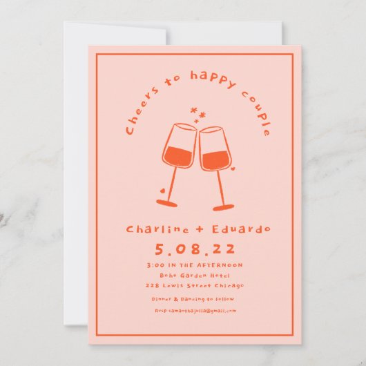 Handmalerei Retro Moderne Hochzeit Einladung (Vorderseite)