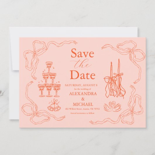 Handmalerei Retro Moderne Hochzeit Save The Date (Vorderseite)