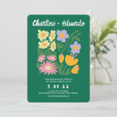 Handmalerei Retro Zeitgenössische Blumenhochzeit Einladung (Stehend Vorderseite)