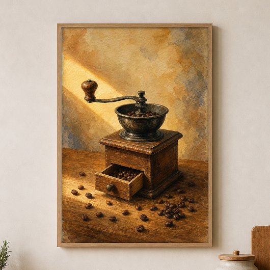 Handmühle & Kaffeebohnen Aquarellposter Poster