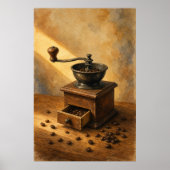 Handmühle & Kaffeebohnen Aquarellposter Poster (Vorne)