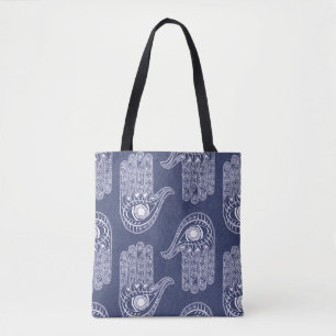 Handmuster aus blau-weißem Hamsa / Augenschutz Tasche