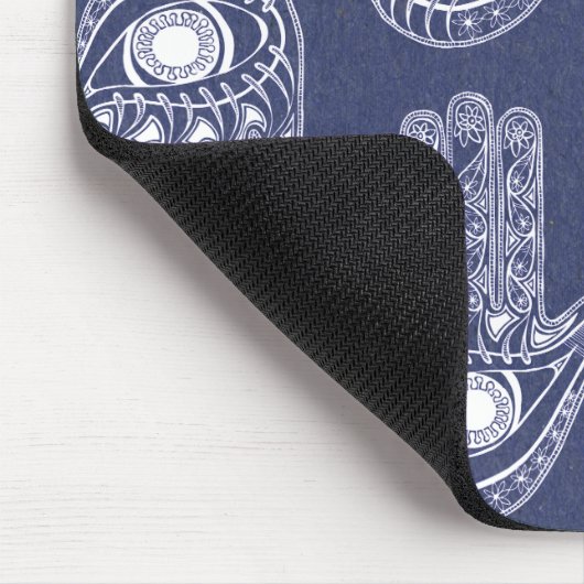Handmuster Blau & Weiß Hamsa / Augenschutz Mousepad (Ecke)