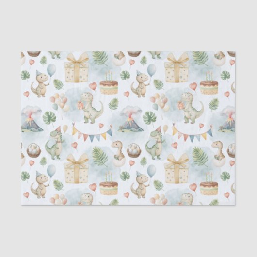 HandPainted Birthday Dinos Tissue Paper Seidenpapier (Vorderseite)