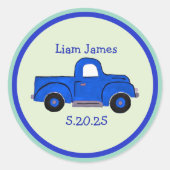 Handpainted Blue Truck Art, Personalize Runder Aufkleber (Vorderseite)