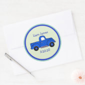 Handpainted Blue Truck Art, Personalize Runder Aufkleber (Umschlag)