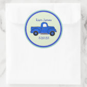 Handpainted Blue Truck Art, Personalize Runder Aufkleber (Tasche)