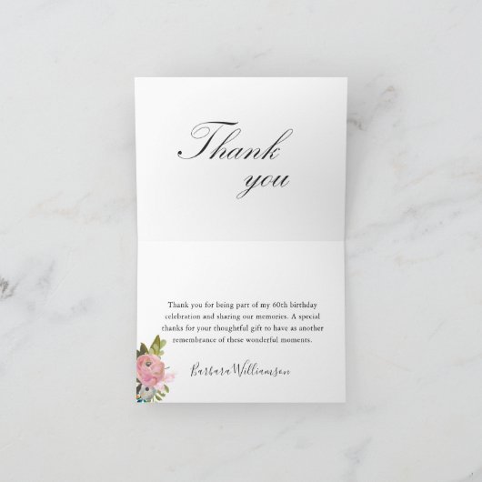 Handpainted Floral 60th Birthday Party Dankeskarte (Innenseite)