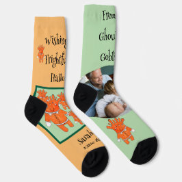 Handpainted Halloween Ghouls and Goblins PHOTO Socken