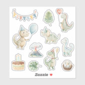 HandPainted Happy Birthday Dinos Sticker (Blatt)