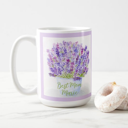 Handpainted Loose Watercolor Lavender Floral MOM Kaffeetasse (Mit Donut)