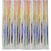 Handpainted rainbow sunset birch watercolor forest duschvorhang (Vorderseite)