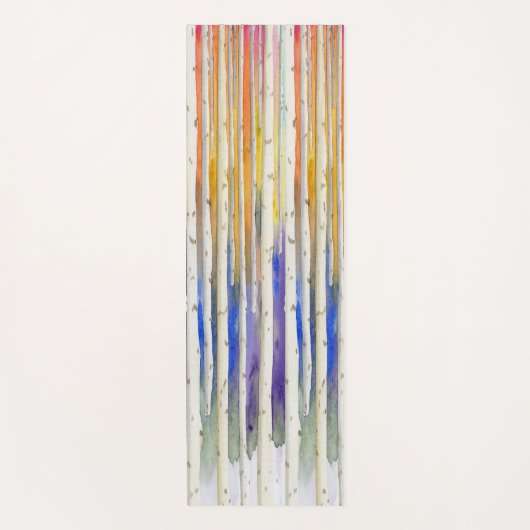 Handpainted rainbow sunset birch watercolor forest yogamatte (Vorderseite)