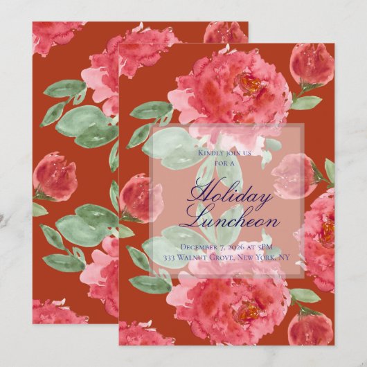 Handpainted Red Roses Holiday Luncheon (Vorne/Hinten)