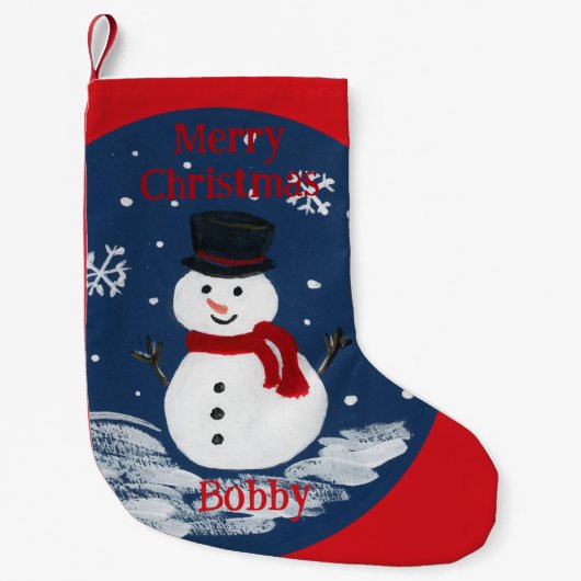 Handpainted Snowman PERSONALIZE Kleiner Weihnachtsstrumpf (Vorderseite)