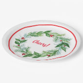 Handpainted Watercolor Christmas Holiday Wreath Pappteller (Schrägansicht)