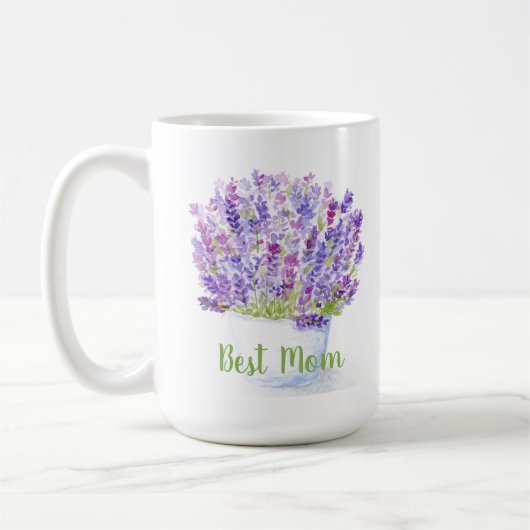 Handpainted Watercolor Lavender Floral BEST MOM Kaffeetasse (Links)
