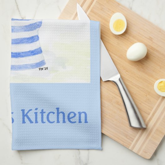 Handpainted Watercolor Tulips, Blue Stripe Pitcher Geschirrtuch (Viertel Falte)