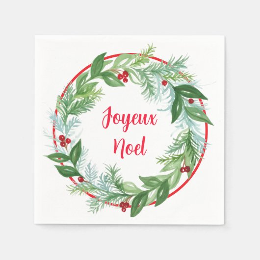 Handpainted Watercolor Xmas Holiday Wreath Noel Serviette (Vorderseite)