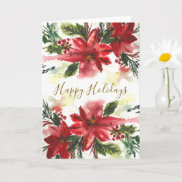 Handpainted Watercolour Poinsettas Karte
