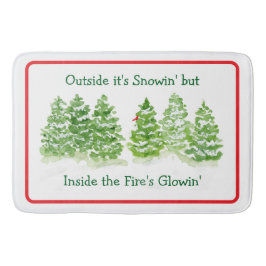 Handpainted Winter Trees Outside Snow Fires Glowin Badematte