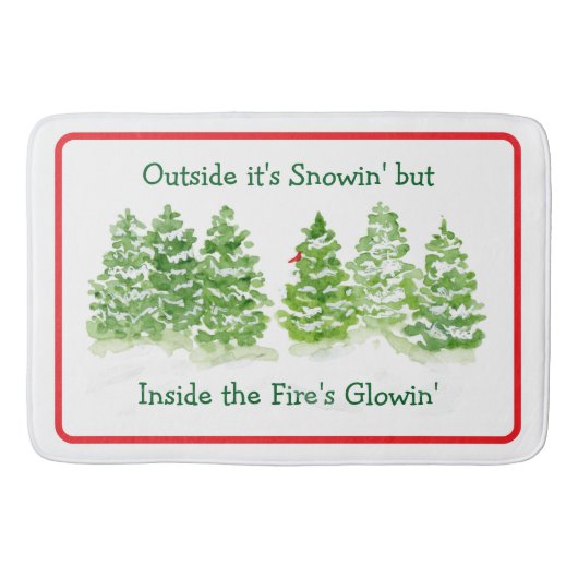 Handpainted Winter Trees Outside Snow Fires Glowin Badematte (Vorderseite)