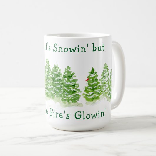 Handpainted Winter Trees Outside Snow Fires Glowin Kaffeetasse (VorderseiteRechts)