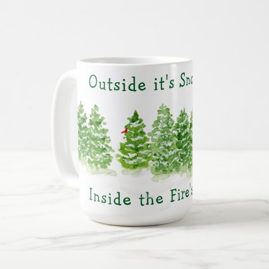 Handpainted Winter Trees Outside Snow Fires Glowin Kaffeetasse (Vorderseite Links)