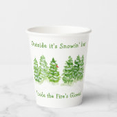 Handpainted Winter Trees Outside Snow Fires Glowin Pappbecher (Rückseite)