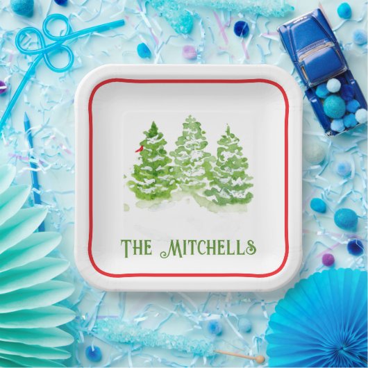Handpainted Winter Trees PERSONALIZE NAME Pappteller (Party)